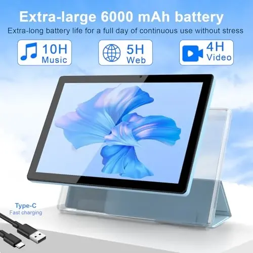 NOVOJOY Tablet 10 İnç Kılıf ve Kalemli Android Tablet, Kapaklı Android 15 Tablet, 2MP+8MP Çift Kamera 6000mAh Pil 12GB RAM(4GB+8GB Genişletme) 64GB ROM 5Gwifi-6 10.1
