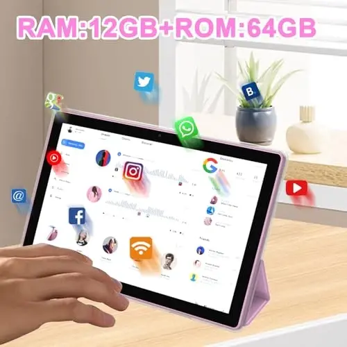 NOVOJOY Tablet 10 İnç Kılıf ve Kalemli Android Tabletler, Kapaklı Android 15 Tablet, 2MP+8MP Çift Kamera, 6000mAh Pil, 12GB RAM(4GB+8GB Genişletme), 64GB ROM, 5Gwifi-6, 10.1