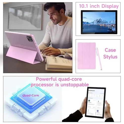 NOVOJOY Tablet 10 İnç Kılıf ve Kalemli Android Tabletler, Kapaklı Android 15 Tablet, 2MP+8MP Çift Kamera, 6000mAh Pil, 12GB RAM(4GB+8GB Genişletme), 64GB ROM, 5Gwifi-6, 10.1