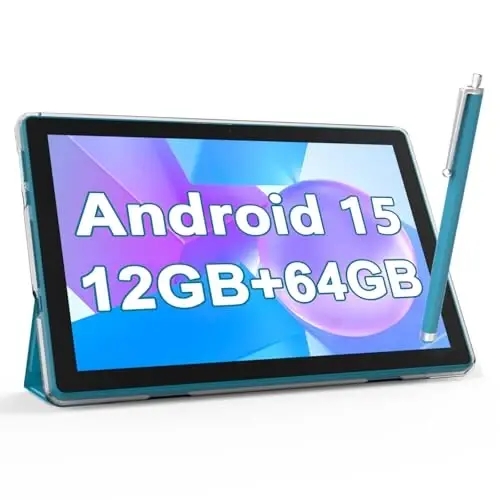 NOVOJOY Tablet 10 İnç Kılıf ve Kalemli Android Tabletler Kılıflı Android 15 Tablet 2MP+8MP Çift Kamera 6000mAh Pil 12GB RAM(4GB+8GB Genişletme) 64GB ROM 5Gwifi-6 10.1