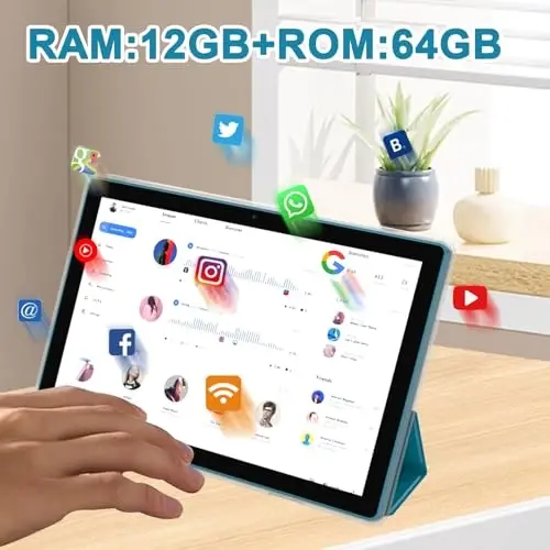 NOVOJOY Tablet 10 İnç Kılıf ve Kalemli Android Tabletler Kılıflı Android 15 Tablet 2MP+8MP Çift Kamera 6000mAh Pil 12GB RAM(4GB+8GB Genişletme) 64GB ROM 5Gwifi-6 10.1
