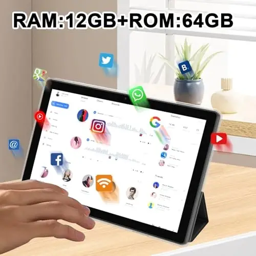 NOVOJOY Tablet 10 İnç Kılıflı ve Kalemli Android Tablet, Kapaklı Android 15 Tablet, 2MP+8MP Çift Kamera, 6000mAh Pil, 12GB RAM(4GB+8GB Genişletme), 64GB ROM, 5G Wi-Fi 6, 10.1