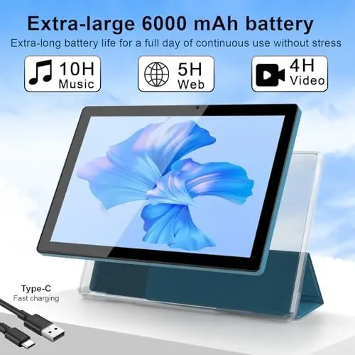 NOVOJOY Tablet 10 Inch Android Tablets with Case and Stylus Android 15 Tablet with Cover 2MP+8MP Dual Camera 6000mAh Battery 12GB RAM(4GB+8GB Expansion) 64GB ROM 5Gwifi-6 10.1