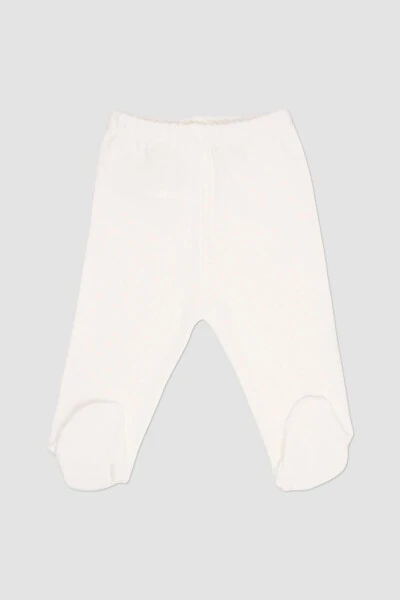 Новорожденные вязаные штанишки со следочками, 2 шт., экрю - 1