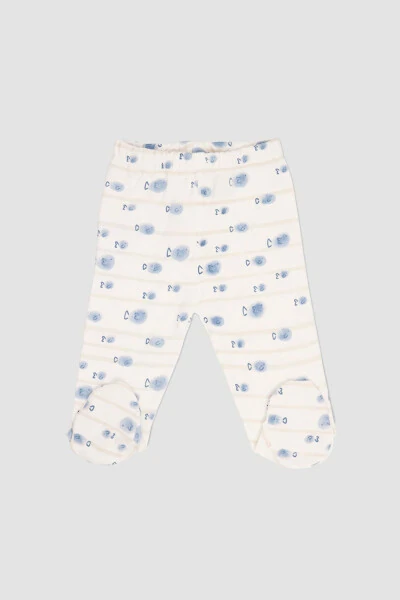Новорожденные вязаные штанишки со следочками, 2 шт., экрю - 3