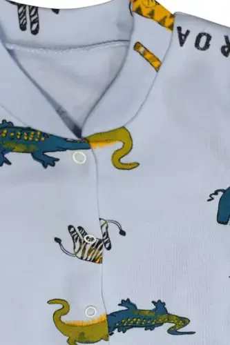 Новорожденный Детский Комбинезон на кнопках с сафари-принтом, унисекс, 100% хлопок, эластичный, 1-3-6 месяцев - BEBEMAVİ - 4