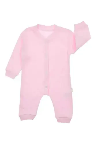 Новорожденный Детский Однотонный Комбинезон на Кнопках Unisex 100% Хлопок Эластичный 1-3-6 Месяцев-Розовый - 3