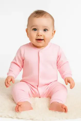 Новорожденный Детский Однотонный Комбинезон на Кнопках Unisex 100% Хлопок Эластичный 1-3-6 Месяцев-Розовый - 6