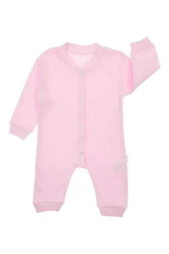 Новорожденный Детский Однотонный Комбинезон на Кнопках Unisex 100% Хлопок Эластичный 1-3-6 Месяцев-Розовый - 2