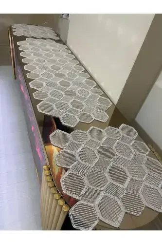 Новый Люкс Runner Салон Oda Sehpa Masa Örtü Takımı Fransız Güpürlü Çeyizlik Set BEYAZ 5 Parça-BEYAZ - 1