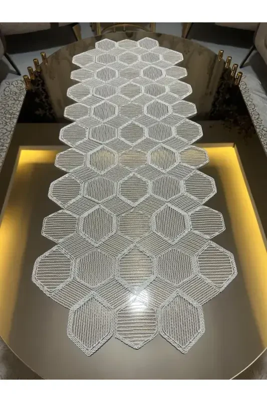 Новый Люкс Runner Салон Oda Sehpa Masa Örtü Takımı Fransız Güpürlü Çeyizlik Set BEYAZ 5 Parça-BEYAZ - 2