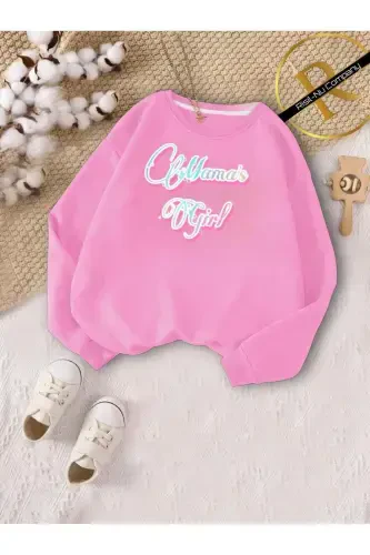 Новый сезон 3 нитки внутри с начесом Oversize Mama's Girl с принтом пудровая детская и детская толстовка-PMB - 3