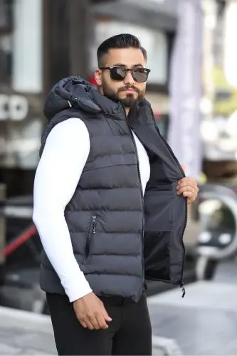 НОВЫЙ СЕЗОН МУЖСКОЙ ДУТЫЙ ЖИЛЕТ СО СЪЕМНЫМ КАПЮШОНОМ - АНТРАЦИТ - 3