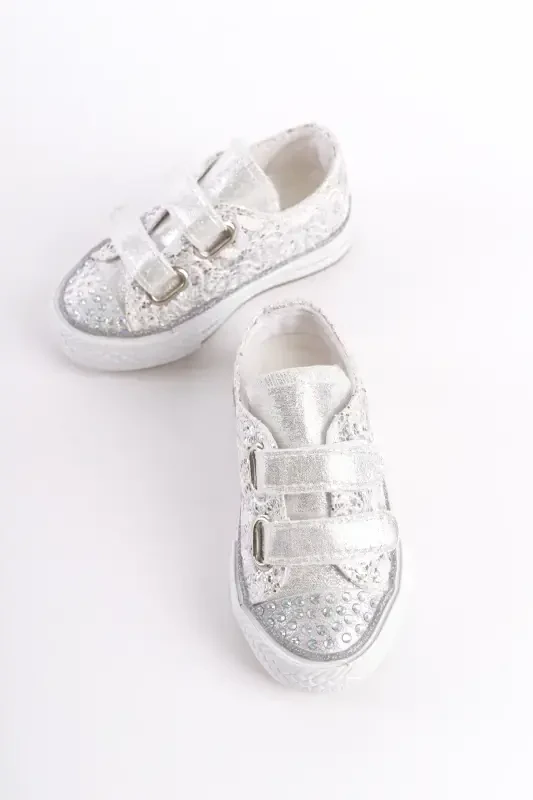 Новый Сезон Стразы Липучки Серебро Ортопедический Девочка Обувь, Девочка Спортивная Обувь 21-30 Светящиеся-Серебряные Кружева - 2