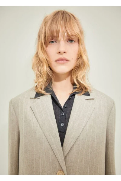 Nozik chiziqli jun palto - 5