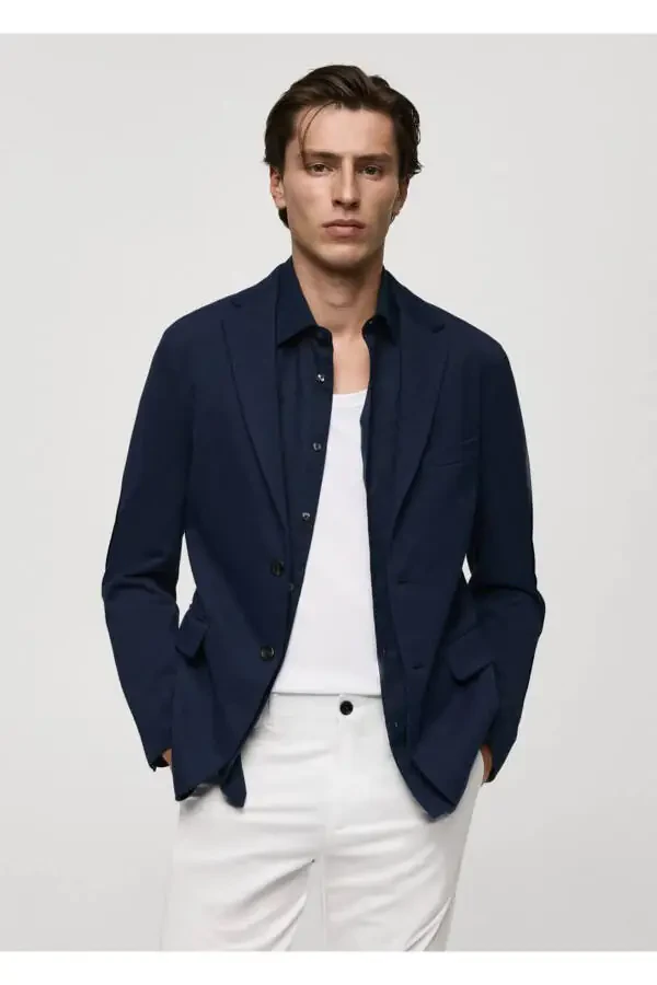 Nozik paxta matodan tayyorlangan ingichka burmali blazer - 1