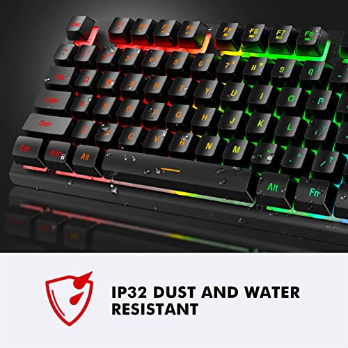 NPET K10 Simli O'yin Klaviaturasi, LED Orqa Fon Yoritilishi, Suga Chidamli Dizayn, Multimedia Tugmalari, Jimjit Jimjit USB Membran Klaviaturasi Stolda, Kompyuter, PC (Qora) - NPET (1)