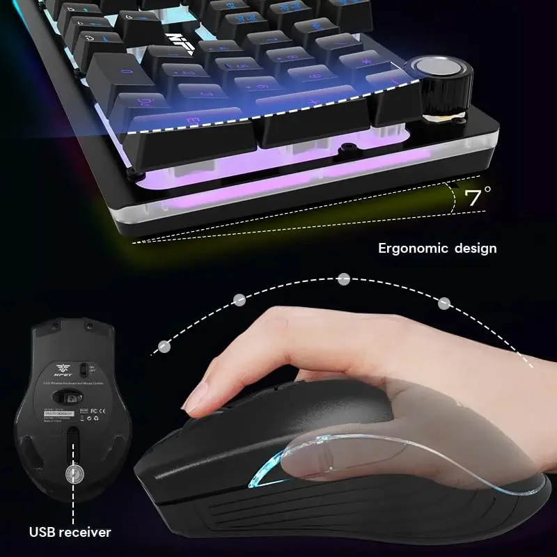 NPET S21PRO simsiz oʻyin klaviaturasi va sichqoncha kombinatsiyasi, LED yoritgichli qayta zaryadlanuvchi 3500mAh batareya, mexanik tuygʻuli Anti-ghosting klaviatura + kompyuter oʻyinchisi uchun 7D 3200DPI sichqoncha (USB qabul qilgich sichqoncha ostida) - 3