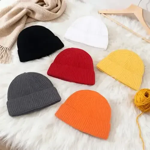 NPQQUAN Fisherman Beanies for Men Women Short Cuff Knit Beanie Winter Warm Hats Cap - 7
