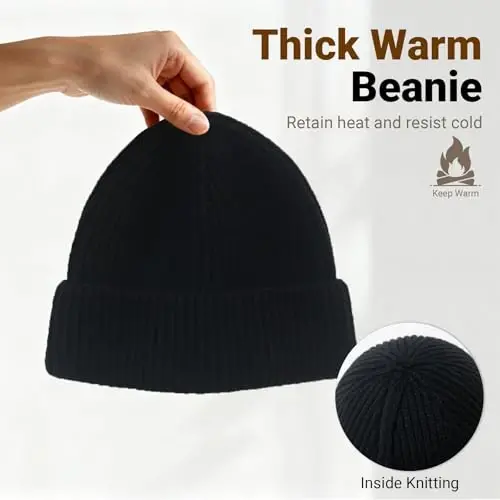 NPQQUAN Fisherman Beanies for Men Women Short Cuff Knit Beanie Winter Warm Hats Cap - 3