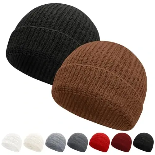 NPQQUAN Fisherman Beanies for Men Women Short Cuff Knit Beanie Winter Warm Hats Cap - 1
