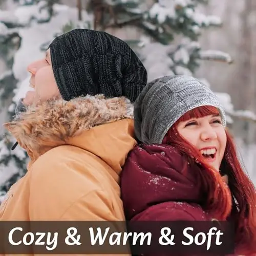 NPQQUAN Winter Hats for Men Women Beanie Thick Warm Hat Lined Knit Beanies - 5