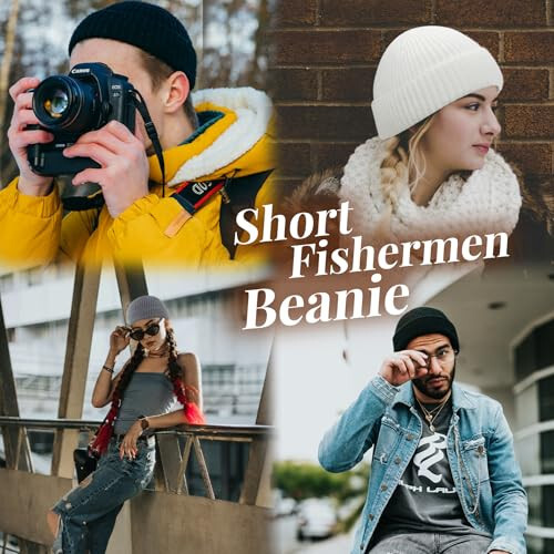 NPQQUAN Fisherman Beanies for Men Women Short Cuff Knit Beanie Winter Warm Hats Cap - 5