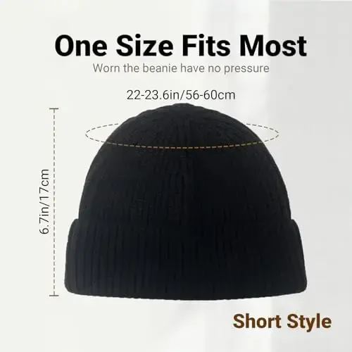 NPQQUAN Fisherman Beanies for Men Women Short Cuff Knit Beanie Winter Warm Hats Cap - 5