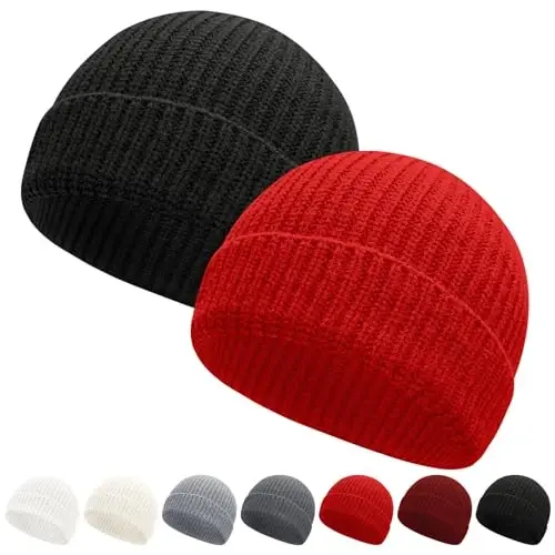 NPQQUAN Fisherman Beanies for Men Women Short Cuff Knit Beanie Winter Warm Hats Cap - 1