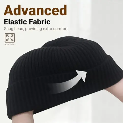 NPQQUAN Fisherman Beanies for Men Women Short Cuff Knit Beanie Winter Warm Hats Cap - 4