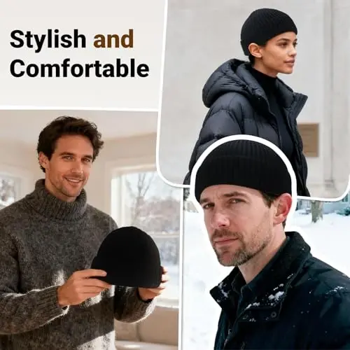 NPQQUAN Рыбацкая шапка-бини для мужчин и женщин, короткая вязаная шапка с отворотом, зимняя теплая шапка - 6