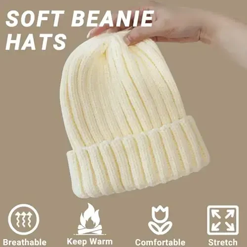 NPQQUAN Thick Warm Winter Hats for Women Knit Beanie Hat Skull Cap Beanies for Men Women - 3