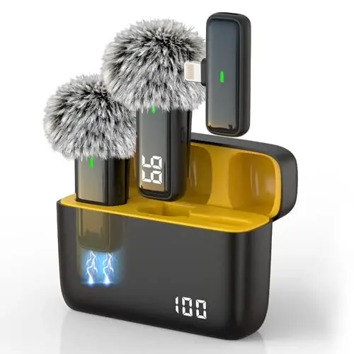 NPTCL 2 Pack Wireless Lavalier Microphone for iPhone 14/13/12 Lapel Mic Lightning Lav Mic with 24 H Charging Case for Video Recording Vlog TikTok Instagram - Noise Reduction 70 FT Transmission 
