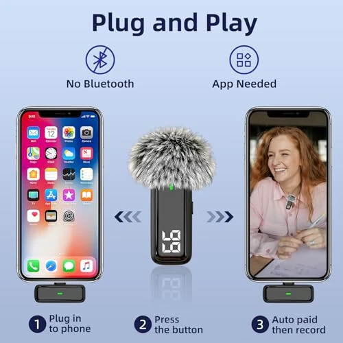 NPTCL Android uchun simsiz mikrofon Lav Mic USB C Lavalier mikrofon iPhone 15/16 iPad uchun C tipi lapel mic Video yozib olish Vlog TikTok Instagram - 24 soatlik zaryadlash qutisi Shovqinni kamaytirish - 6
