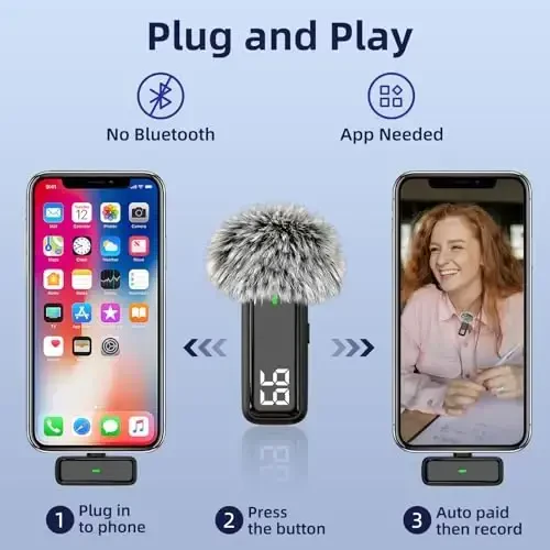 NPTCL Беспроводной USB микрофон для ПК Ноутбука iPhone 16/15 Android телефона - Микрофон-петличка с шумоподавлением и зарядным чехлом на 24 часа для видеозаписи Vlog TikTok Подкаст Прямая трансляция (USB и USBC) - 5