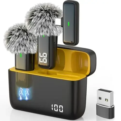 NPTCL Kompyuter noutbuki iPhone 16/15 Android telefon uchun simsiz USB mikrofon - Video yozish Vlog TikTok Podcast Live efir uchun 24 soatlik zaryadlovchi qutisi bilan shovqinni bekor qiluvchi Lapel Lavalier mikrofon (USB va USBC) 