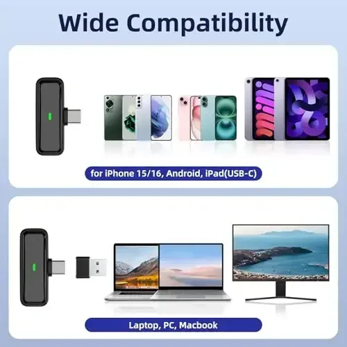 NPTCL Kompyuter noutbuki iPhone 16/15 Android telefon uchun simsiz USB mikrofon - Video yozish Vlog TikTok Podcast Live efir uchun 24 soatlik zaryadlovchi qutisi bilan shovqinni bekor qiluvchi Lapel Lavalier mikrofon (USB va USBC) - 7