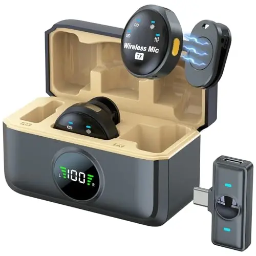 NPTCL Wireless Lavalier Mini Microphone for iPhone 17 16 15 - Noise Canceling USB C Phone Microphone for Android Video Recording Vlogging TikTok, Magnetic Lapel Mic with Charging Case 