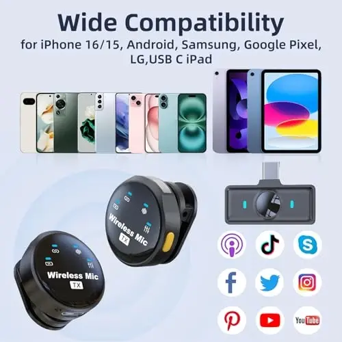 NPTCL Wireless Lavalier Mini Microphone for iPhone 17 16 15 - Noise Canceling USB C Phone Microphone for Android Video Recording Vlogging TikTok, Magnetic Lapel Mic with Charging Case - 6