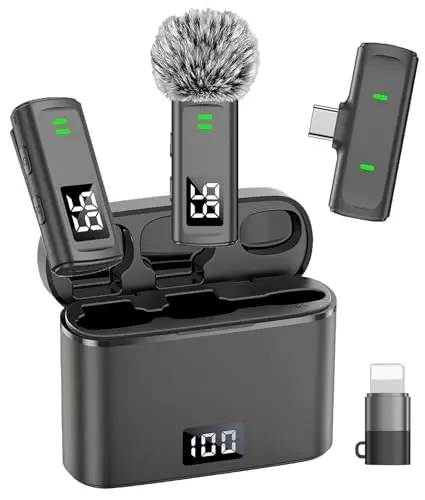 NPTCL Wireless Lavalier Mini Microphone for iPhone Video Recording | Noise Canceling Lapel Lav USB C Mic, LED Digital Charge Display, 35 Hour Charging Case for Vlog Youtube Tiktok Podcast - 1