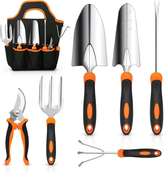 Nrnio Garden Tool Set, zanglamaydigan po'latdan yasalgan og'ir yuk ko'taradigan bog'dorchilik asboblari to'plami, sirpanmaydigan rezina tutqich, saqlash sumkasi, tashqi qo'l asboblari, ayollar va erkaklar uchun ideal bog'dorchilik asboblari to'plami sovg'alari - 6
