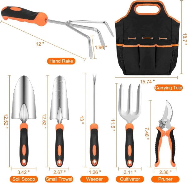 Nrnio Garden Tool Set, zanglamaydigan po'latdan yasalgan og'ir yuk ko'taradigan bog'dorchilik asboblari to'plami, sirpanmaydigan rezina tutqich, saqlash sumkasi, tashqi qo'l asboblari, ayollar va erkaklar uchun ideal bog'dorchilik asboblari to'plami sovg'alari - NRNIO