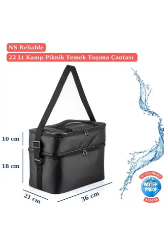 Ns 22 Lt Soğutucu Termos Kamp Piknik Sıcak Ve Soğuk Tutan Askılı Yalıtımlı Termal Çanta Buzluk-Siyah - 3