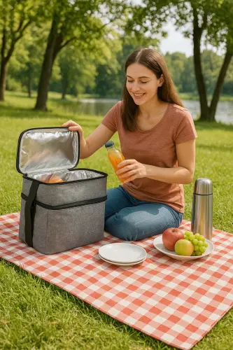 Ns 22 Lt Soğutucu Termos Kamp Piknik Sıcak Ve Soğuk Tutan Termal Yalıtımlı Outdoor Buzluk Çanta-Gri - 3