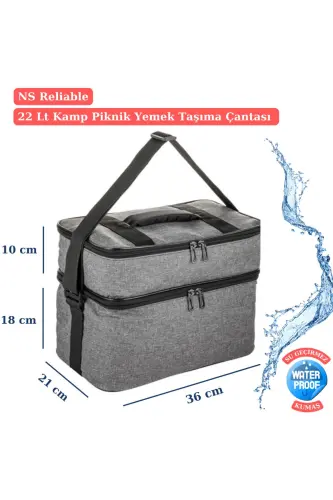 Ns 22 Lt Soğutucu Termos Kamp Piknik Sıcak Ve Soğuk Tutan Termal Yalıtımlı Outdoor Buzluk Çanta-Gri - 7