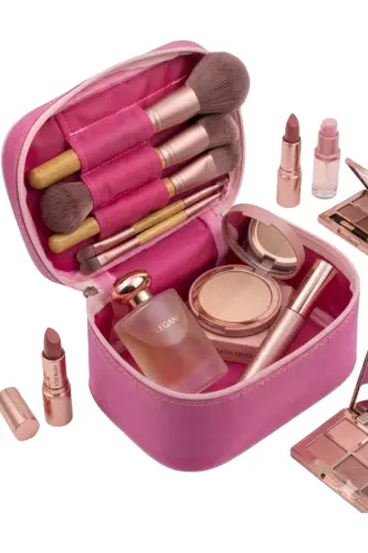 Ns Captain Seyahat Makyaj Organizatörü Makyaj Çantası,çok Fonksiyonlu Kozmetik Çanta Pembe-Altın 