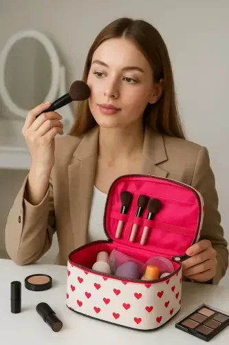 Ns Captain Travel Makeup Organizer Makeup Bag, Multifunctional Cosmetic Bag Heart Pattern-Red Heart - NS RELIABLE (1)