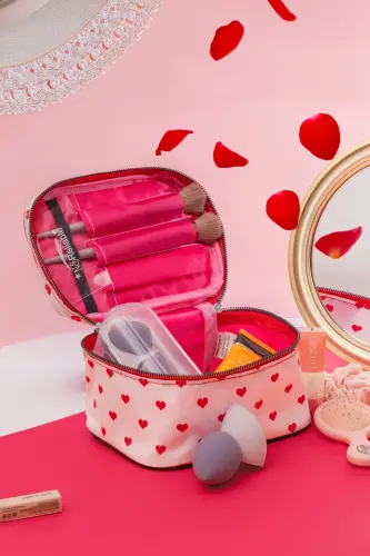 Ns Captain Travel Makeup Organizer Makeup Bag, Multifunctional Cosmetic Bag Heart Pattern-Red Heart - NS RELIABLE (1)