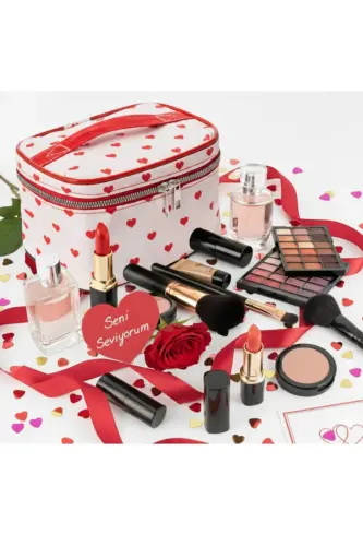 Ns Captain Travel Makeup Organizer Makeup Bag, Multifunctional Cosmetic Bag Heart Pattern-Red Heart - 8