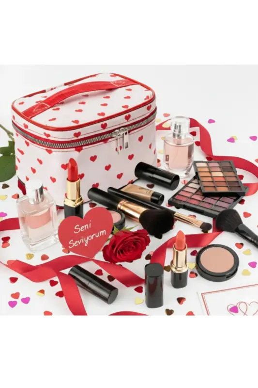 Ns Captain Travel Makeup Organizer Makeup Bag, Multifunctional Cosmetic Bag Heart Pattern-Red Heart - 8